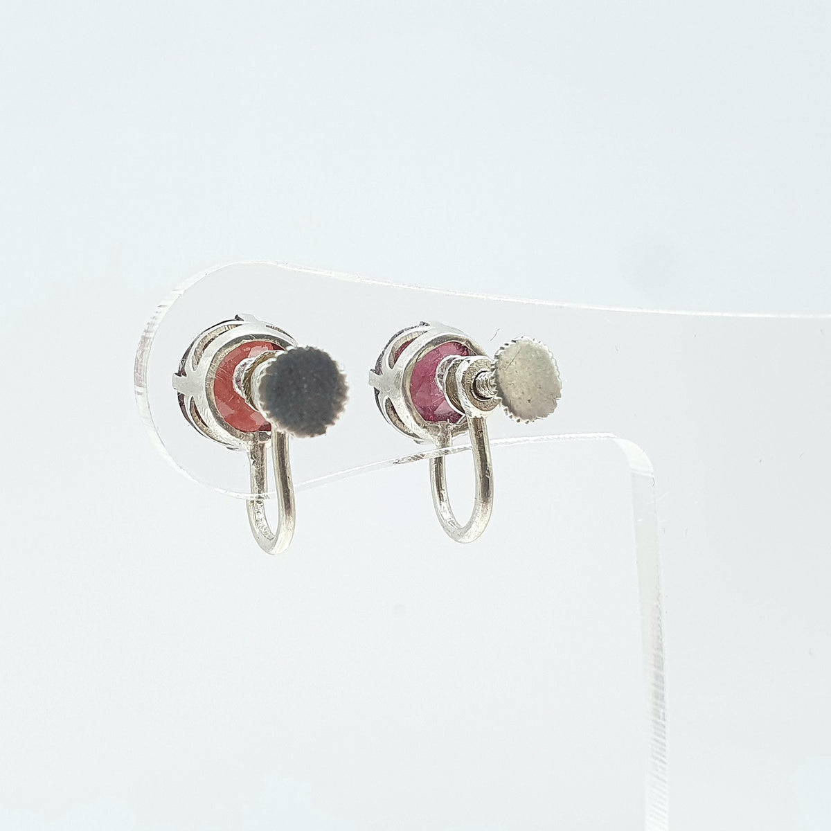 Antique Solid Silver Natural Garnet Earrings Art Deco Round Cut Handmade Screw Back 1920s Vintage Womens Ladies Jewelry Jewellery