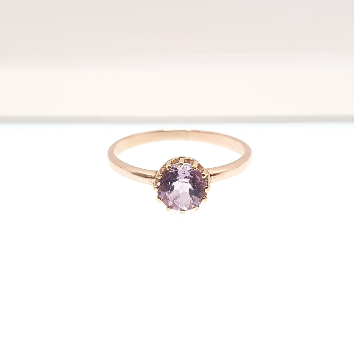Antique 14k Gold Amethyst Ring Victorian Round Cut 18k Bezel Solitaire Solid 14kt and 18kt Genuine Gemstone Vintage Womens Jewelry Jewellery