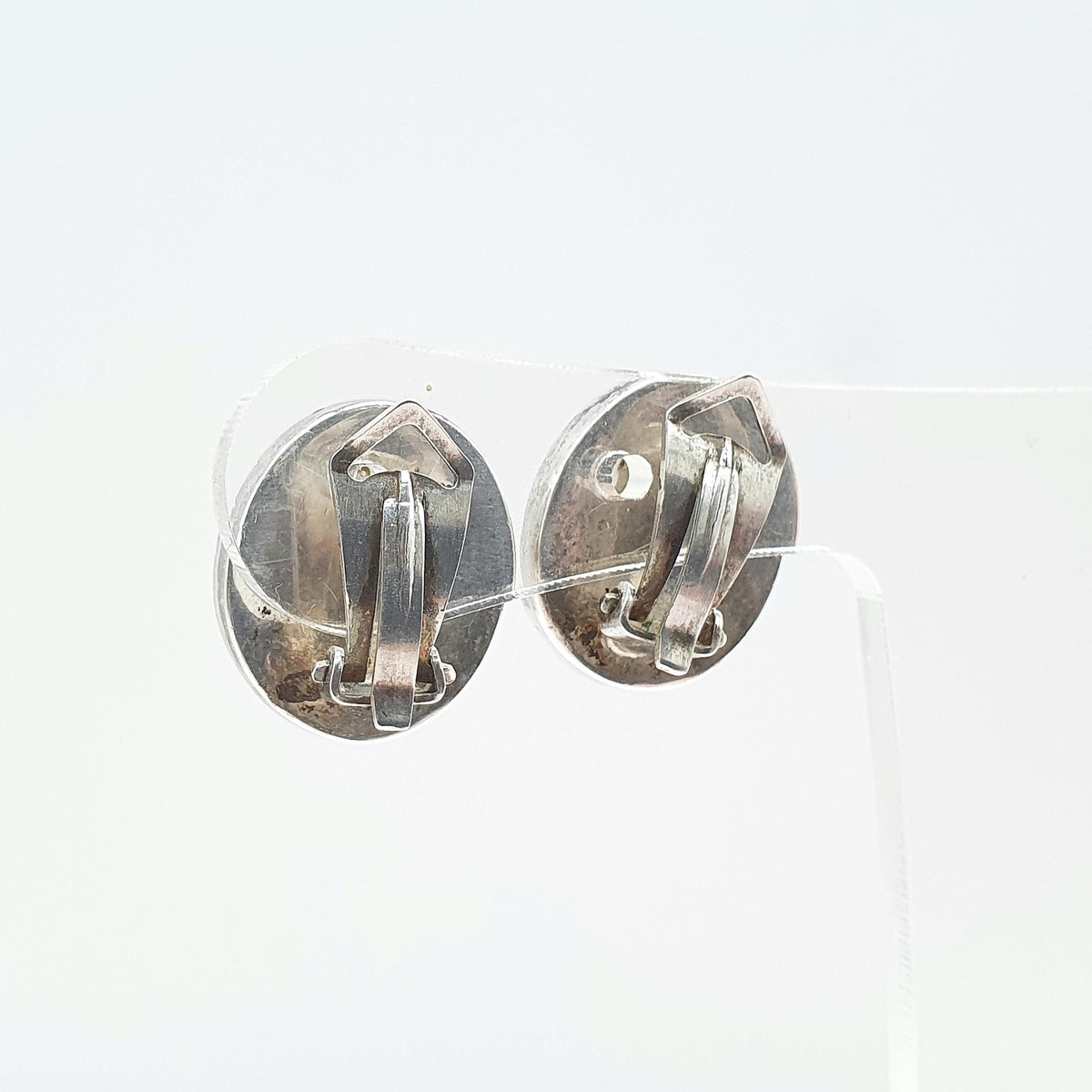 Vintage Solid Silver Mexican Operculum Shell Earrings 950 Silver Mexico Large Clip On Sea Snail Womens Vintage Jewelry Jewellery