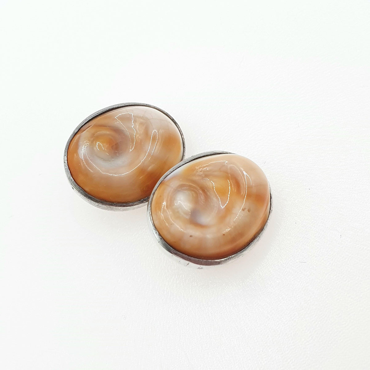 Vintage Solid Silver Mexican Operculum Shell Earrings 950 Silver Mexico Large Clip On Sea Snail Womens Vintage Jewelry Jewellery