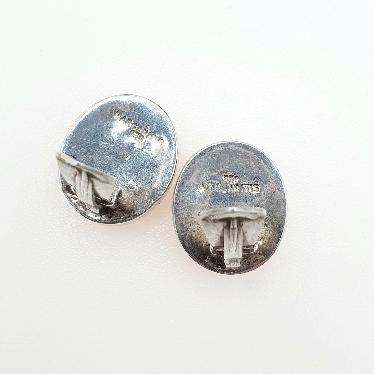 Vintage Solid Silver Mexican Operculum Shell Earrings 950 Silver Mexico Large Clip On Sea Snail Womens Vintage Jewelry Jewellery