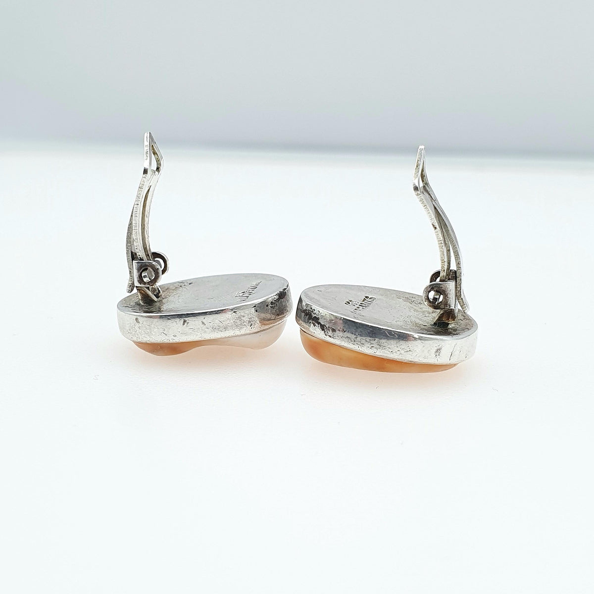 Vintage Solid Silver Mexican Operculum Shell Earrings 950 Silver Mexico Large Clip On Sea Snail Womens Vintage Jewelry Jewellery