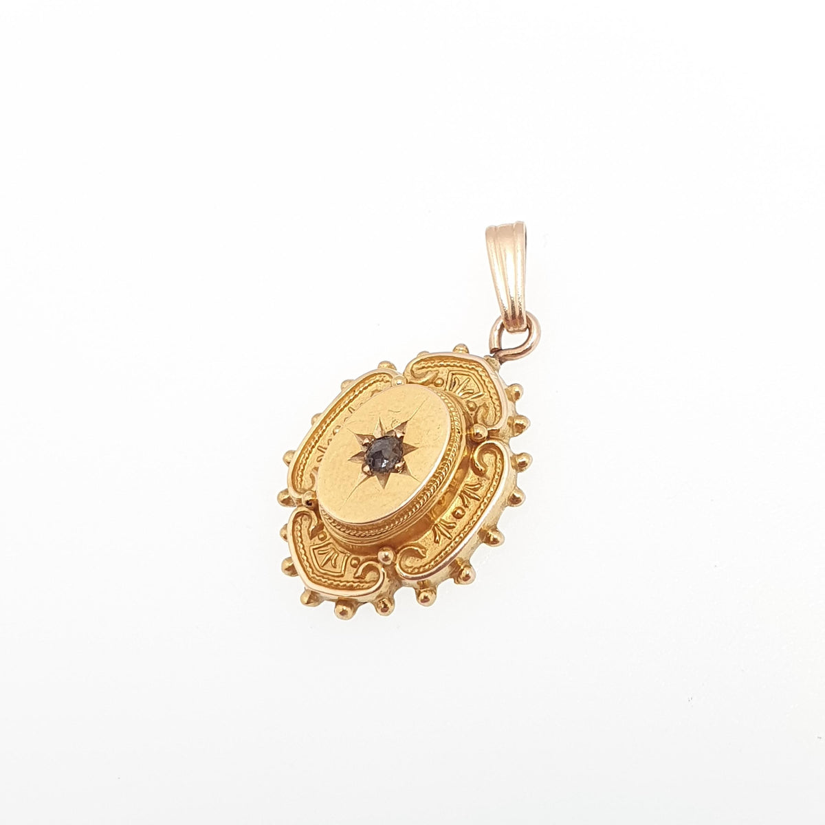Antique Victorian 15ct Gold Diamond Pendant Star Centre Solid 625 15k Etruscan Necklace Yellow Vintage Jewelry Womens Jewellery