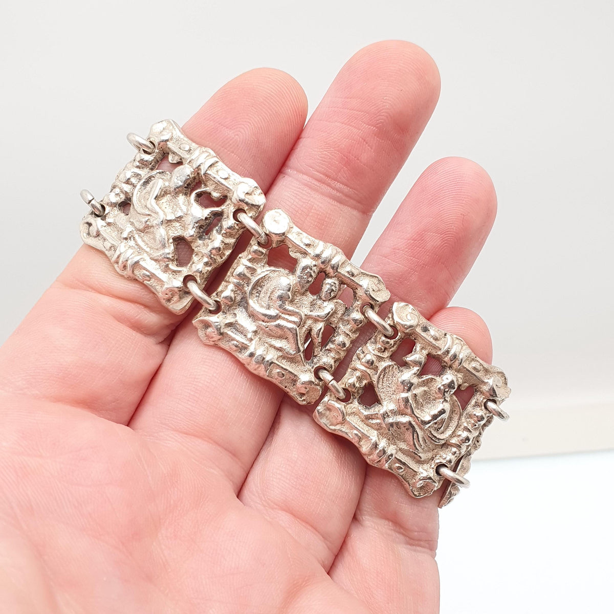 Antique Solid Silver Four Evangelists Bracelet Christian Matthew Mark Luke John Religious 830S Scandinavian Mens Womens Jewelry Jewellery