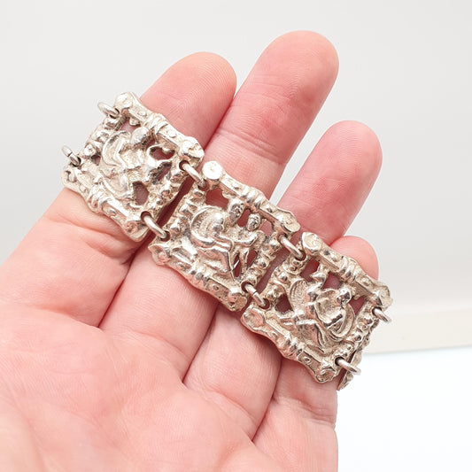 Antique Solid Silver Four Evangelists Bracelet Christian Matthew Mark Luke John Religious 830S Scandinavian Mens Womens Jewelry Jewellery