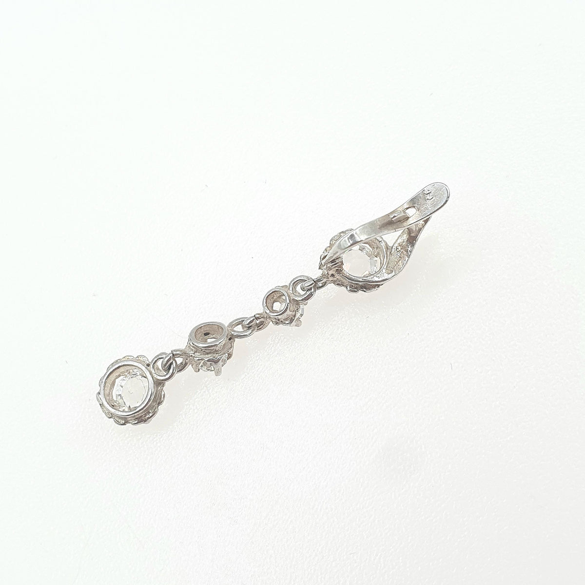 Antique Sterling Silver Diamond Paste Drop Earrings Hanging 4 Stone Round Cut Safety Latch Womens Vintage Jewelry Jewellery