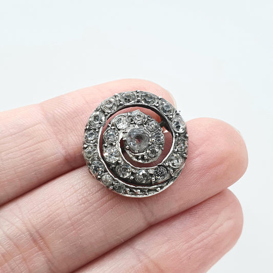 Antique Victorian Solid Silver Diamond Paste Spiral Brooch Swirl Old Cut Pastes Handmade 1800s Vintage Womens Jewelry Jewellery