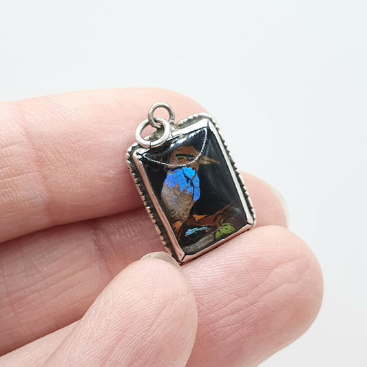 Antique Art Deco Solid Silver Butterfly Wing Bird Pendant Necklace Small Animals Birds Morpho 1920s Vintage Womens Jewelry