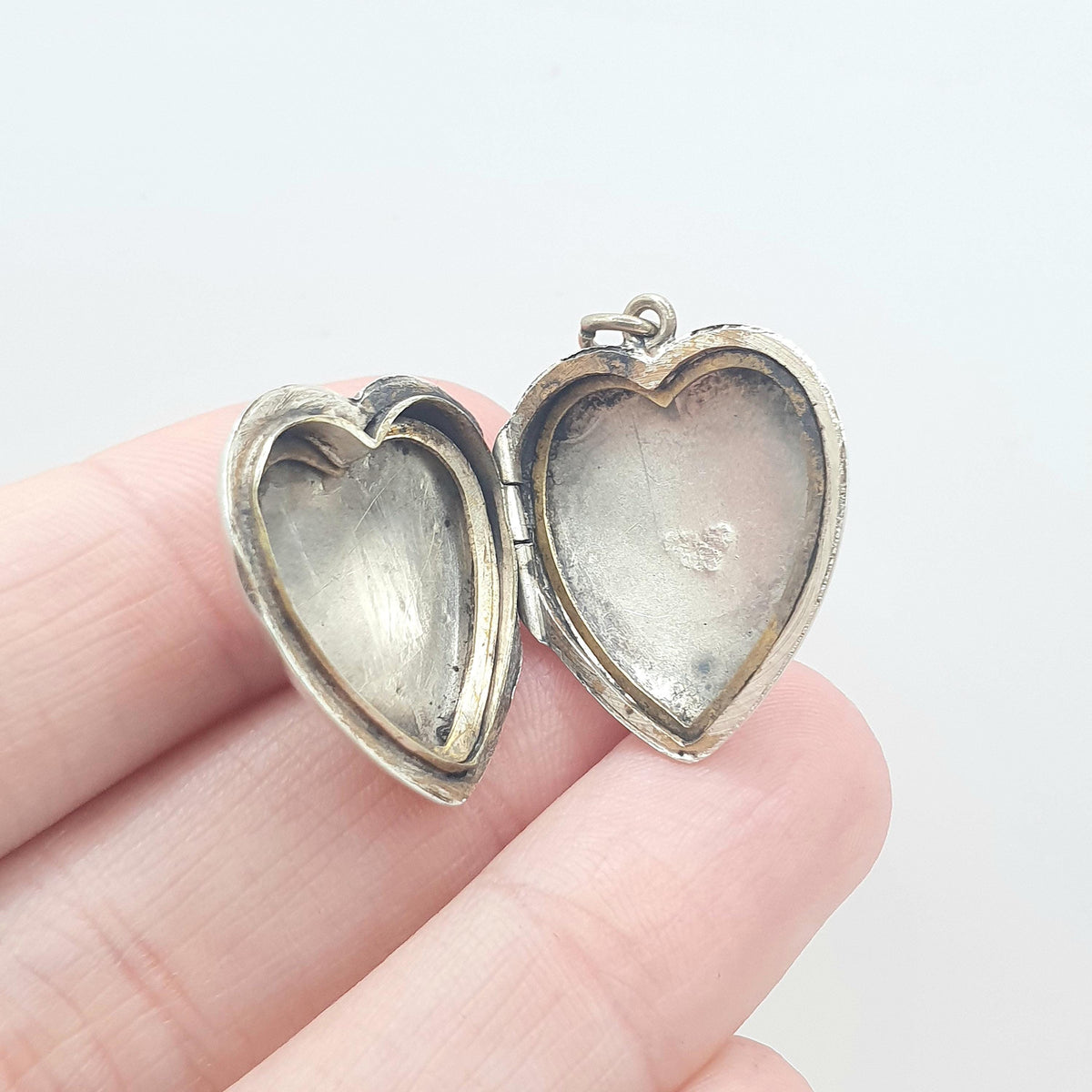 Antique Solid Silver Back and Front Heart Locket Art Deco Photo Keepsake Hand Engraved Front Womens Jewelry Vintage Jewellery