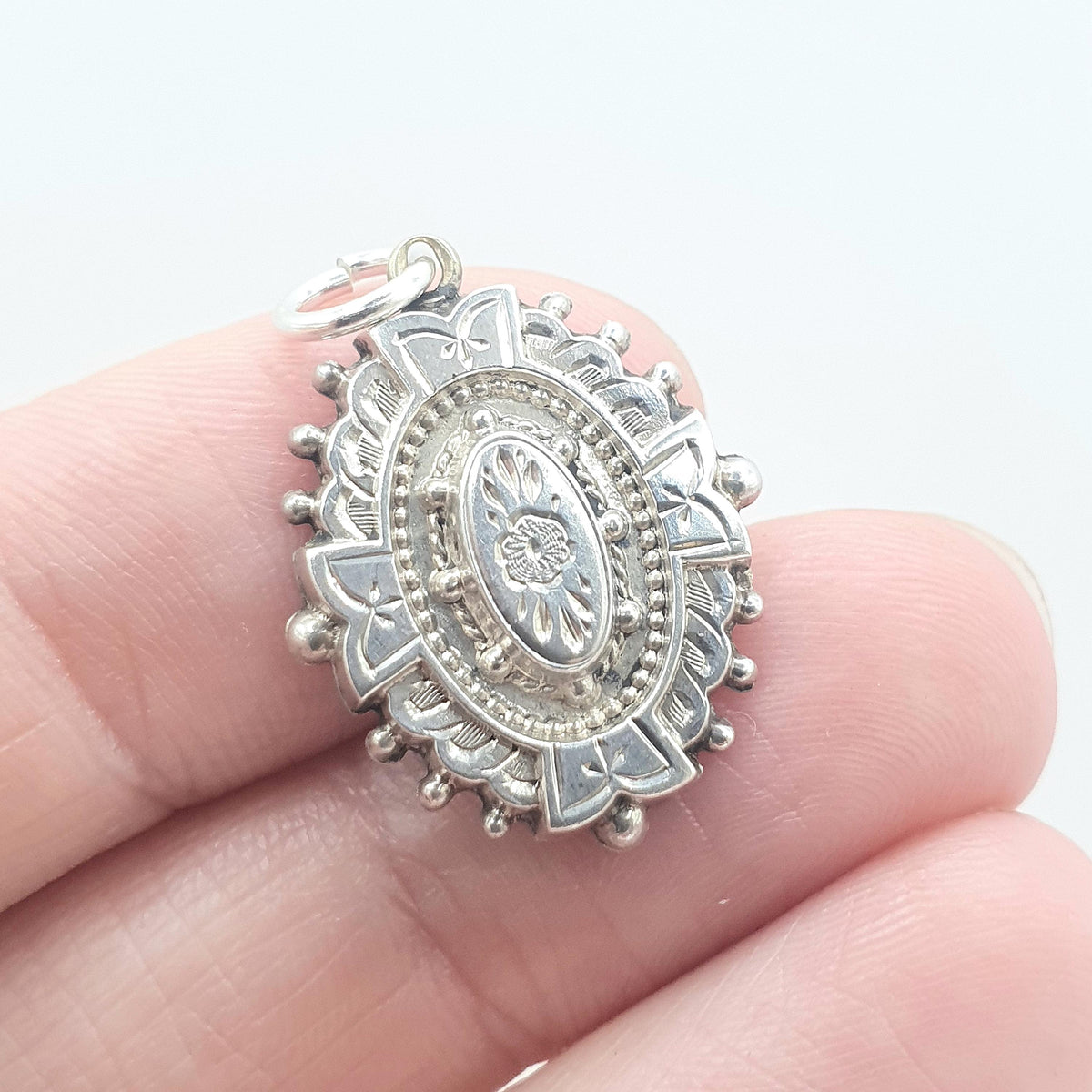 Antique Victorian Solid Silver Etrsucan Pendant Necklace Charm Aesthetic Beaded Womens Jewellery Mens Jewelry Unisex