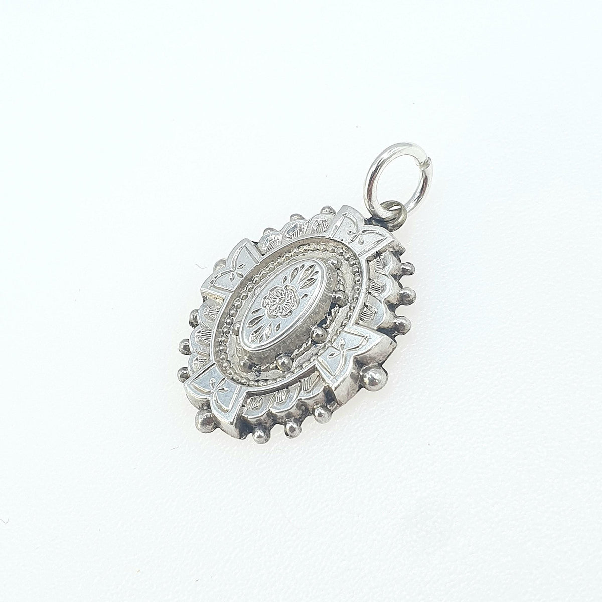 Antique Victorian Solid Silver Etrsucan Pendant Necklace Charm Aesthetic Beaded Womens Jewellery Mens Jewelry Unisex