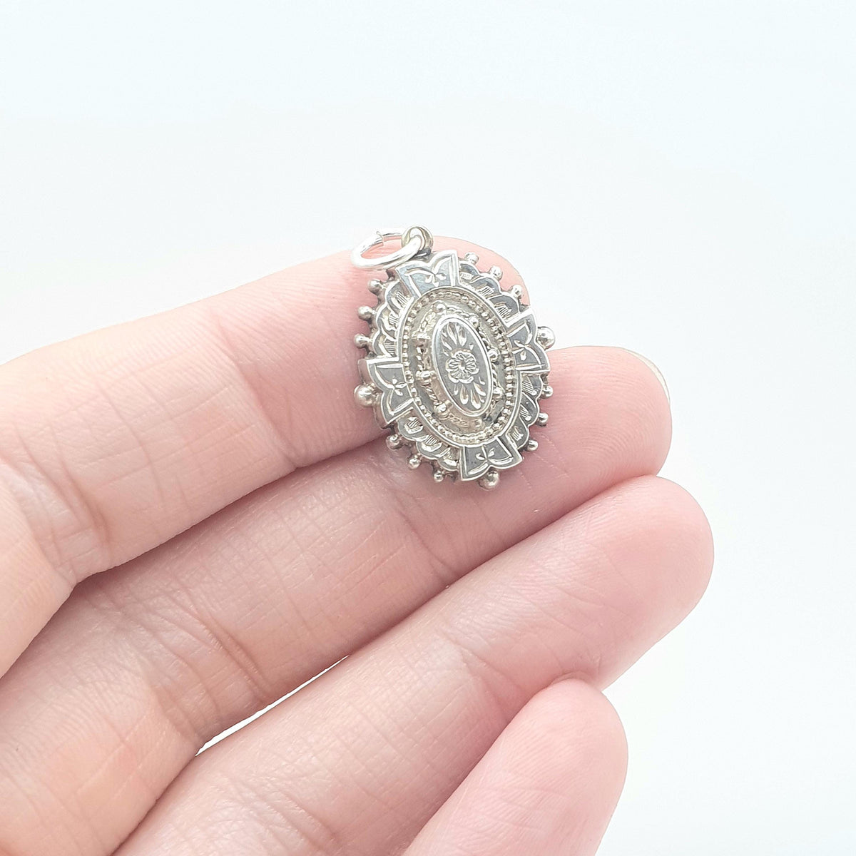 Antique Victorian Solid Silver Etrsucan Pendant Necklace Charm Aesthetic Beaded Womens Jewellery Mens Jewelry Unisex