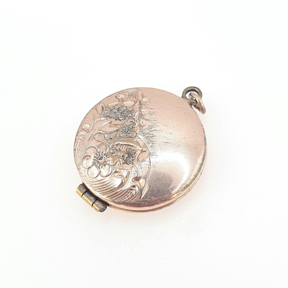 Antique Victorian Rose Rolled Gold Locket Round Circle Gold Filled Floral Pattern Vintage Photo Necklace Womens Jewellery Jewelry