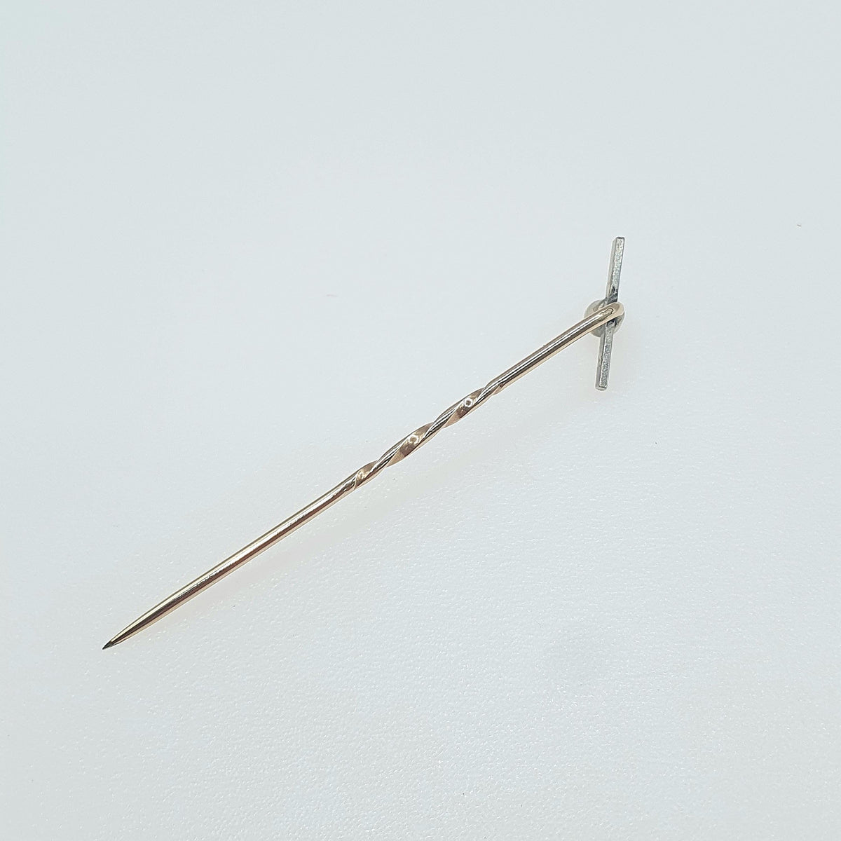 Antique Rolled Gold Pearl Stick Pin Propellor Shape Art Deco White Gold Head Gold Filled Mens Gents Jewelry Jewellery Old Vintage