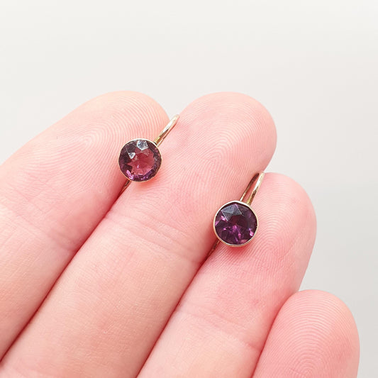 Antique 9ct Gold Amethyst Paste Hook Earrings Victorian Round Cut Solid 9k 9kt Vintage Purple Jewelry Jewellery