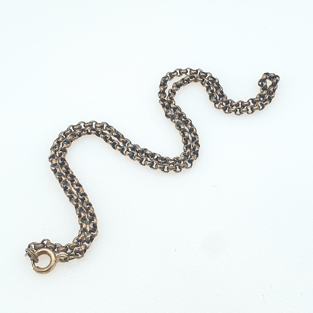 Antique Victorian Rose Gold Gilt Belcher Chain Necklace Faceted Rolo Round Links 7.07g 38.5cm Vintage Jewelry Jewellery Womens