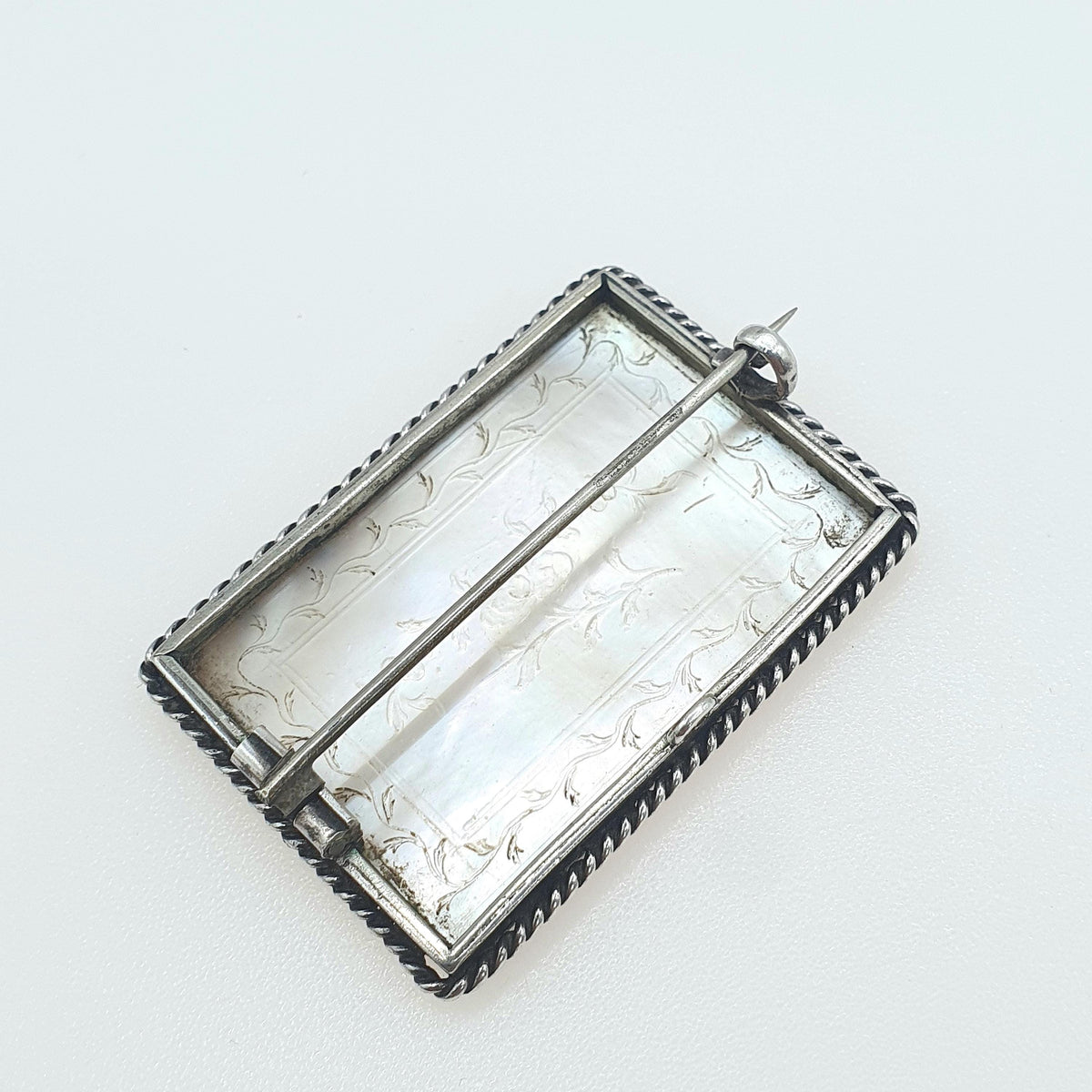 Antique Victorian Solid Silver Carved Mother of Pearl Brooch White Shell Cameo Floral Pattern Womens Jewelry Vintage Jewellery