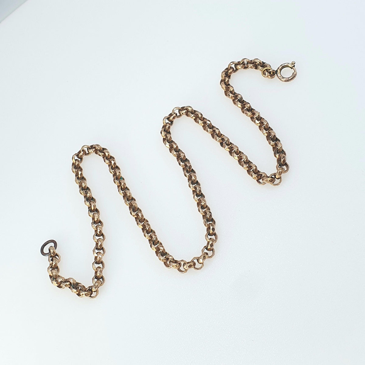 Antique Victorian Rolled Gold Belcher Chain Necklace 41cm 16.1" 20.04g Rose Gold Filled Faceted Rolo Round 1800s Vintage Jewelry Jewellery