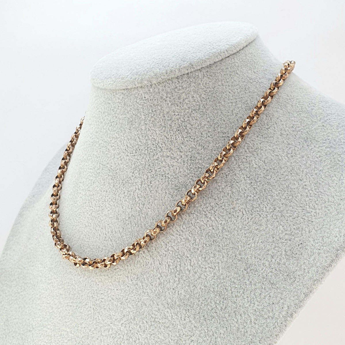 Antique Victorian Rolled Gold Belcher Chain Necklace 41cm 16.1" 20.04g Rose Gold Filled Faceted Rolo Round 1800s Vintage Jewelry Jewellery