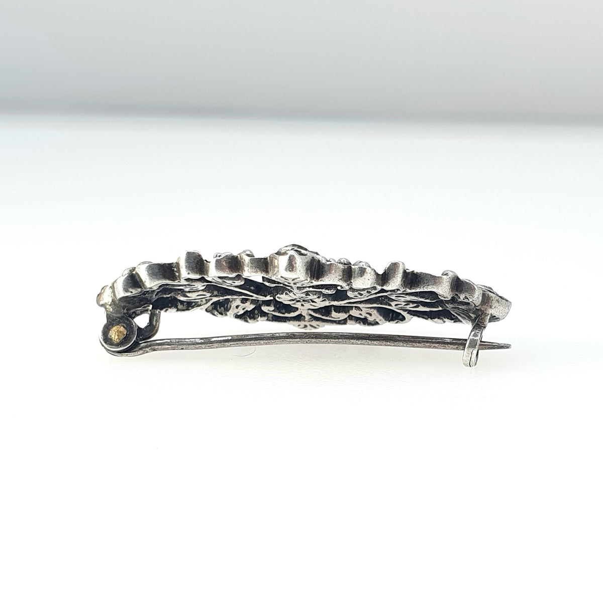 Antique Victorian Solid Silver Diamond Paste Brooch Georgian Revival Scroll Design Navette Shape Vintage Jewelry Jewellery Womens