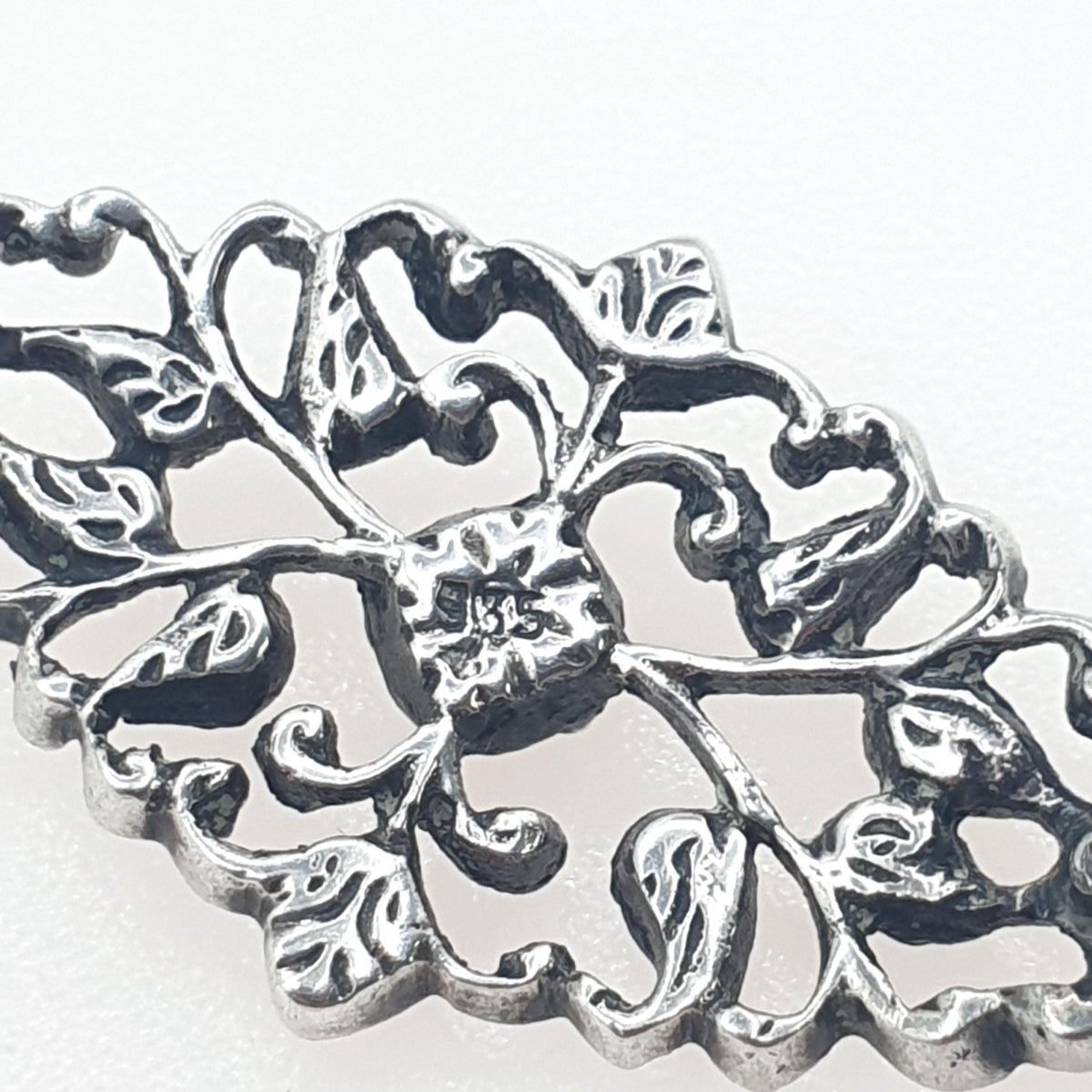 Antique Victorian Solid Silver Diamond Paste Brooch Georgian Revival Scroll Design Navette Shape Vintage Jewelry Jewellery Womens