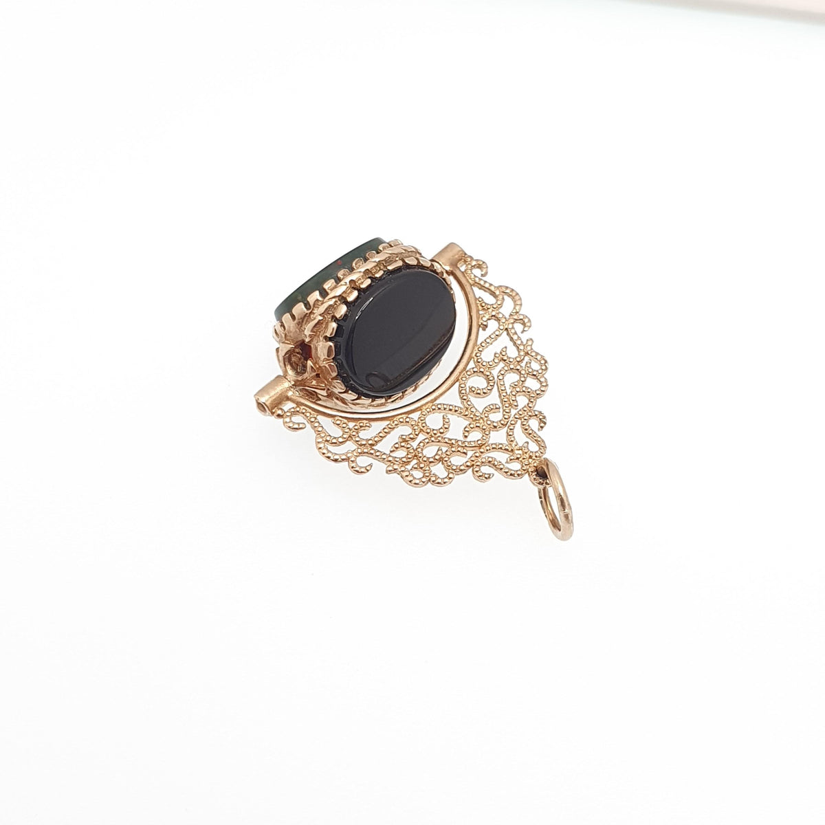 Vintage 9ct 9k Gold Spinner Fob Pendant Bloodstone Onyx Carnelian Necklace Victorian Style Jewelry Jewellery