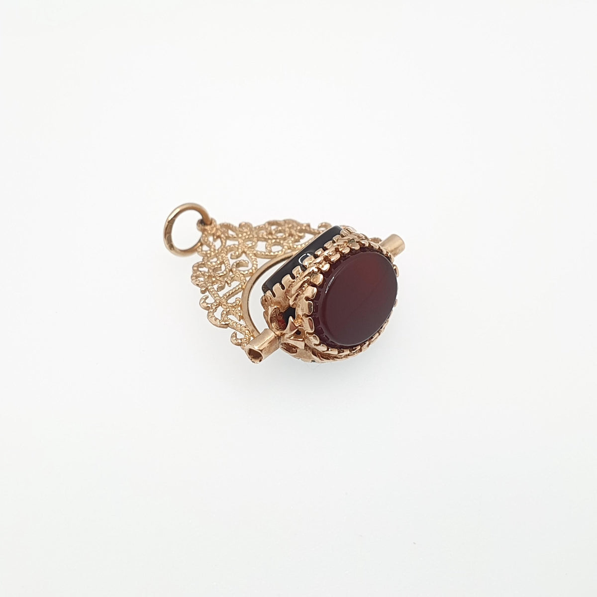 Vintage 9ct 9k Gold Spinner Fob Pendant Bloodstone Onyx Carnelian Necklace Victorian Style Jewelry Jewellery