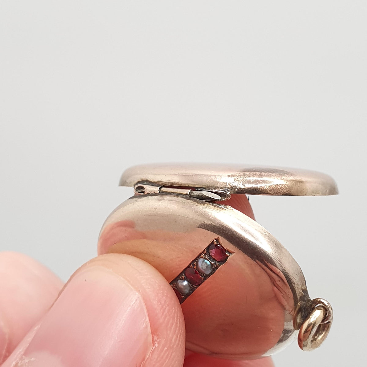 Antique 9ct Gold Ruby Paste Locket Seed Pearl 9k Back & Front Victorian Oval Pendant Picture Photo Vintage Jewelry Jewellery