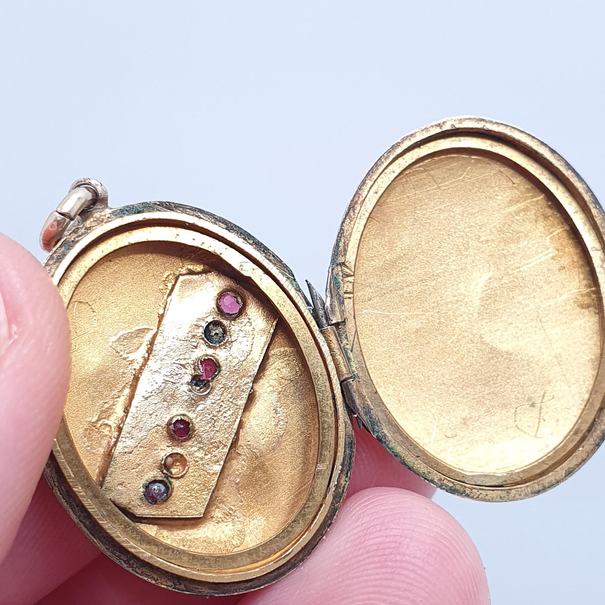 Antique 9ct Gold Ruby Paste Locket Seed Pearl 9k Back & Front Victorian Oval Pendant Picture Photo Vintage Jewelry Jewellery