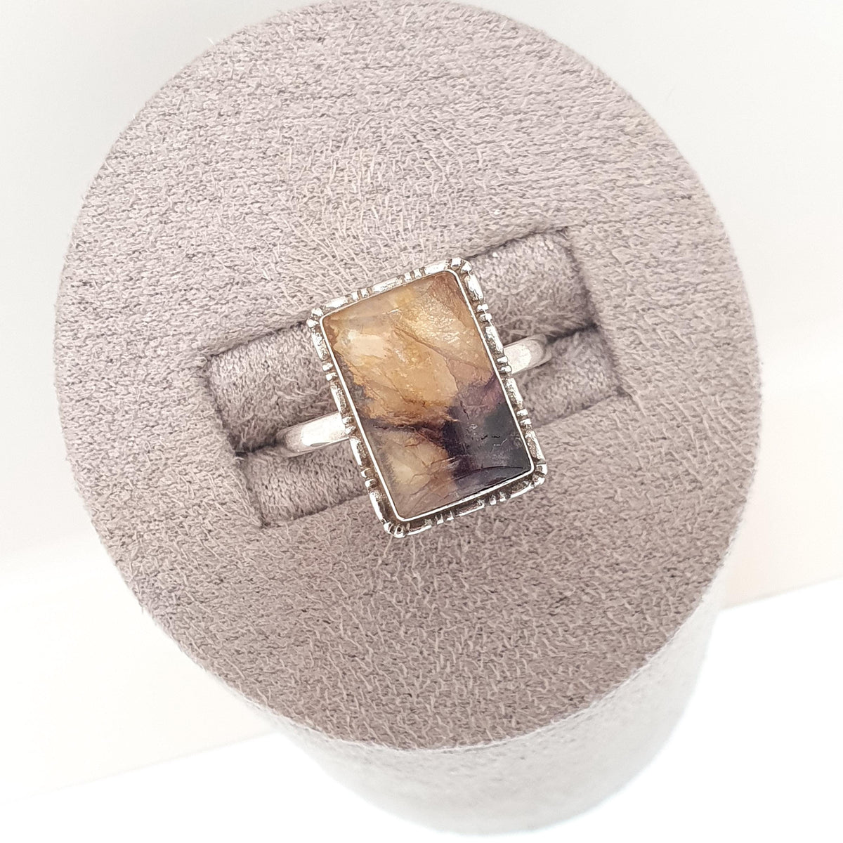 Antique Sterling Silver Blue John Ring Art Deco Thomas L Mott TLM Art Deco 1920s Rectangular Bleu Jaune Womens Vintage Jewelry Jewellery