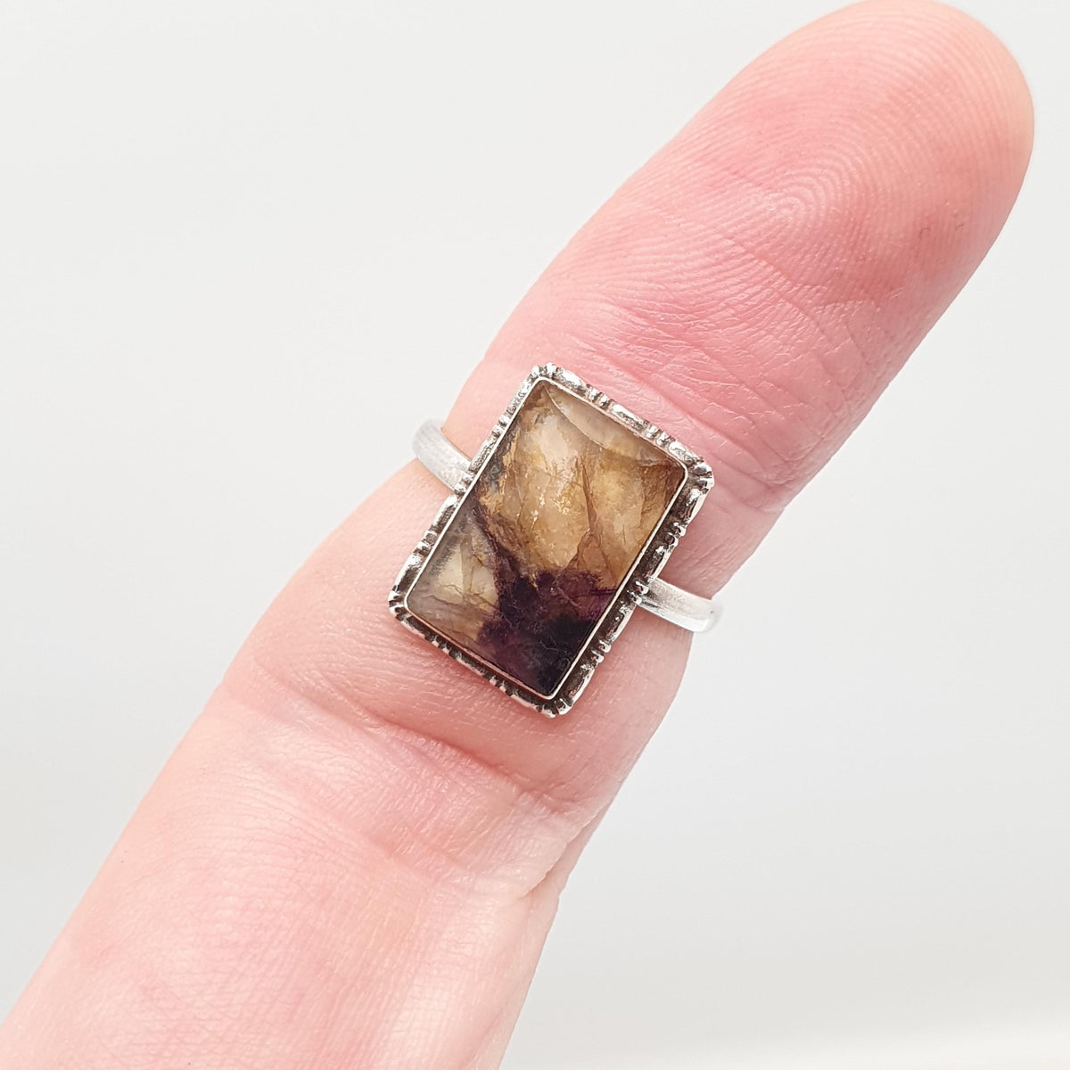 Antique Sterling Silver Blue John Ring Art Deco Thomas L Mott TLM Art Deco 1920s Rectangular Bleu Jaune Womens Vintage Jewelry Jewellery