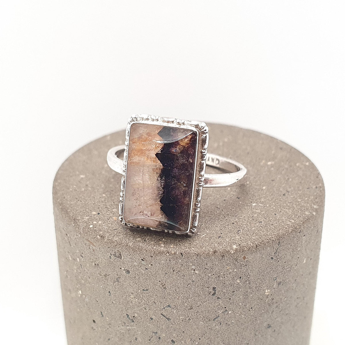 Antique Blue John Sterling Silver Ring TLM Art Deco Thomas L Mott 1920s Rectangular Bleu Jaune Womens Vintage Jewelry Jewellery