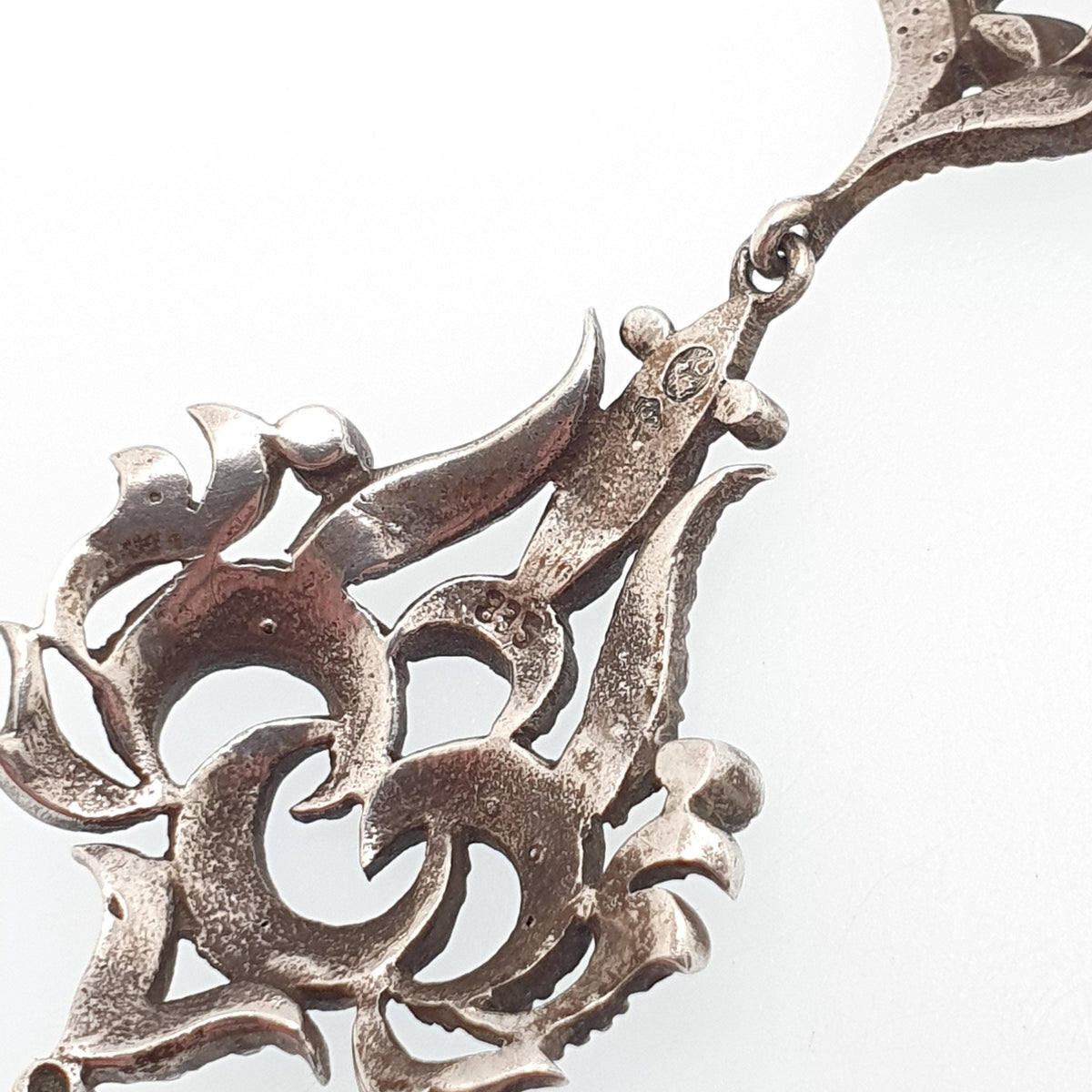 Antique Victorian Solid Silver Diamond Paste Y Necklace Art Nouveau Pendant Scroll Sparkly Vintage Jewellery Womens Jewelry