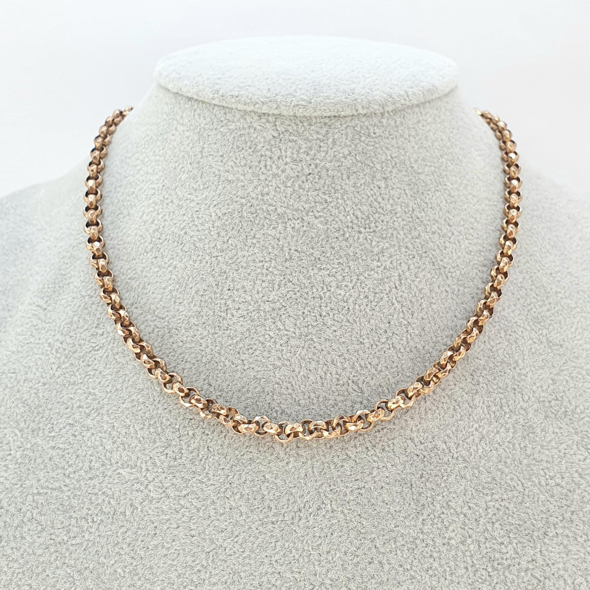 Antique Victorian Rolled Gold Belcher Chain Necklace 41cm 16.1" 20.04g Rose Gold Filled Faceted Rolo Round 1800s Vintage Jewelry Jewellery