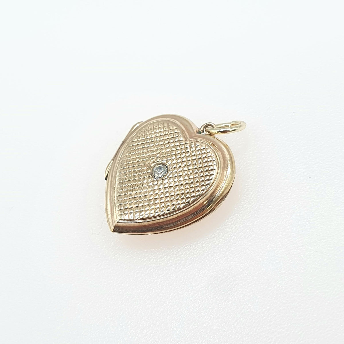 Old Vintage 9ct Gold Heart Locket Diamond Paste 9k 9kt Back & Front Chequered Pattern Vintage Jewelry Jewellery
