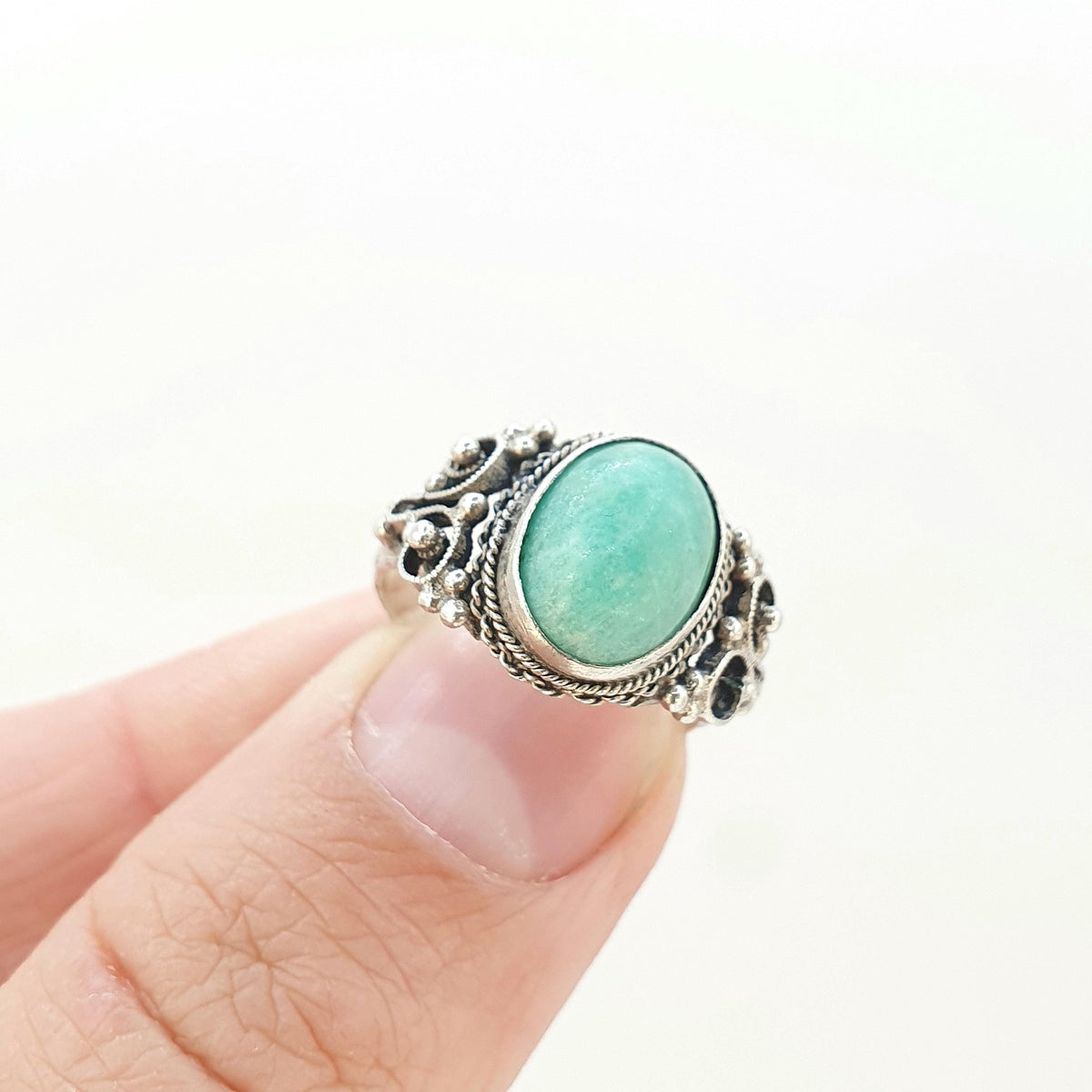 Old Vintage Solid Silver Chinese Jade Ring Genuine Jade Chinese Filigree China Green Womens Ladies Jewelry Jewellery UK L US 5.75
