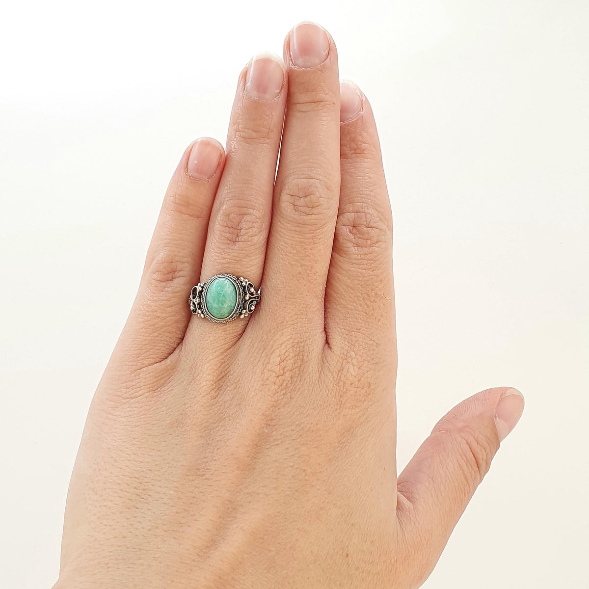 Old Vintage Solid Silver Chinese Jade Ring Genuine Jade Chinese Filigree China Green Womens Ladies Jewelry Jewellery UK L US 5.75