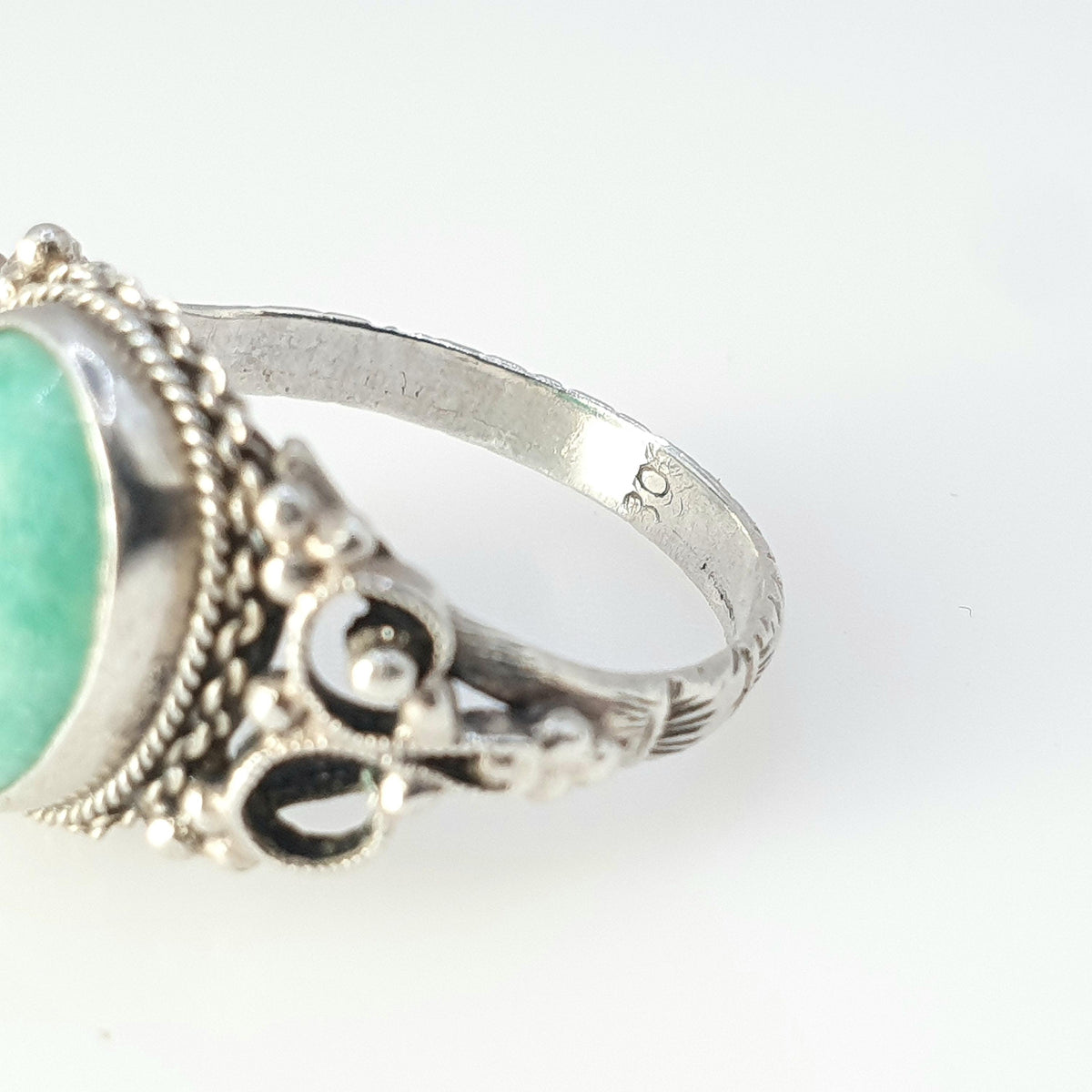Old Vintage Solid Silver Chinese Jade Ring Genuine Jade Chinese Filigree China Green Womens Ladies Jewelry Jewellery UK L US 5.75