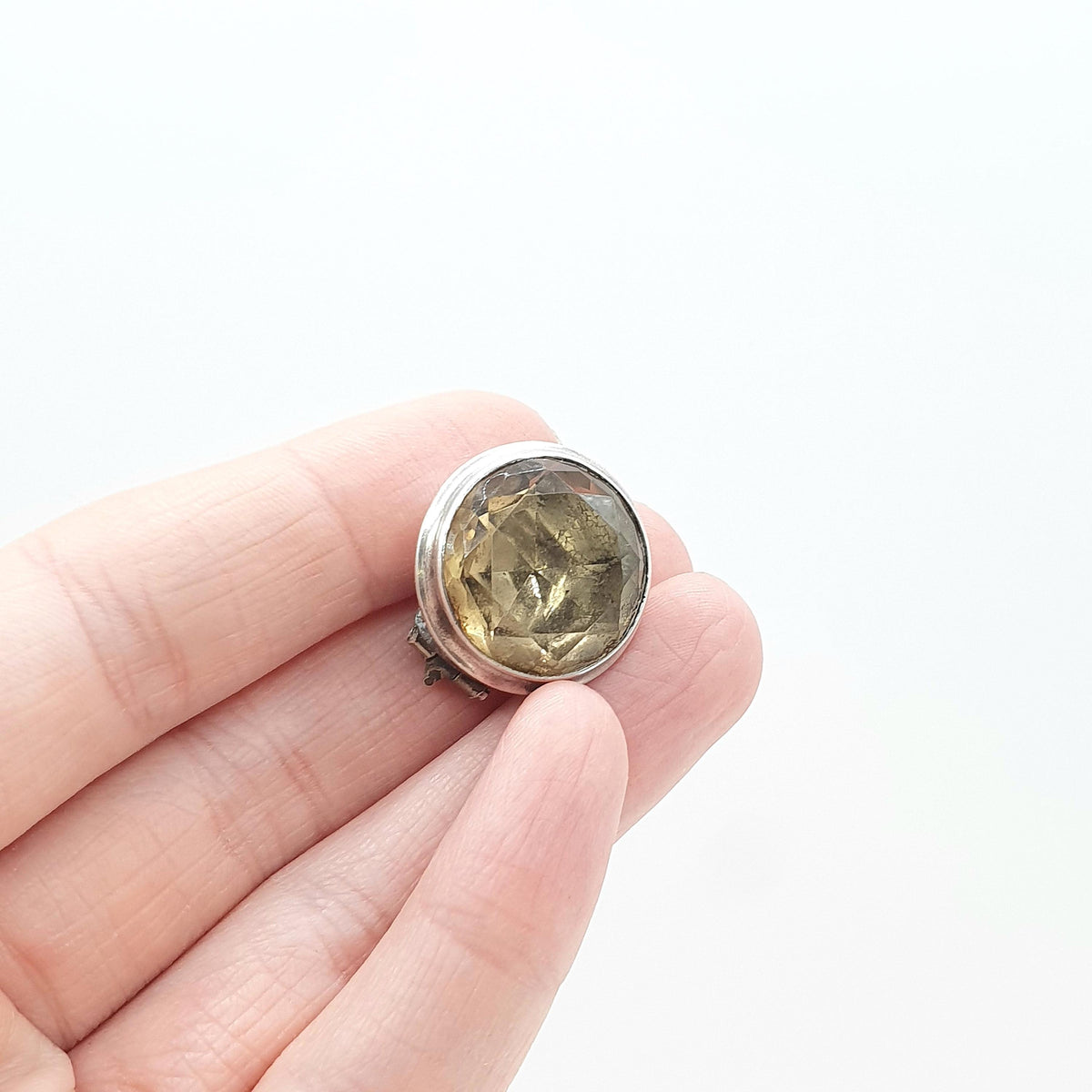 Antique Georgian Solid Silver Citrine Brooch Large Foiled Gemstone Genuine Quartz Early 1800s Vintage Womens Jewelry Jewellery
