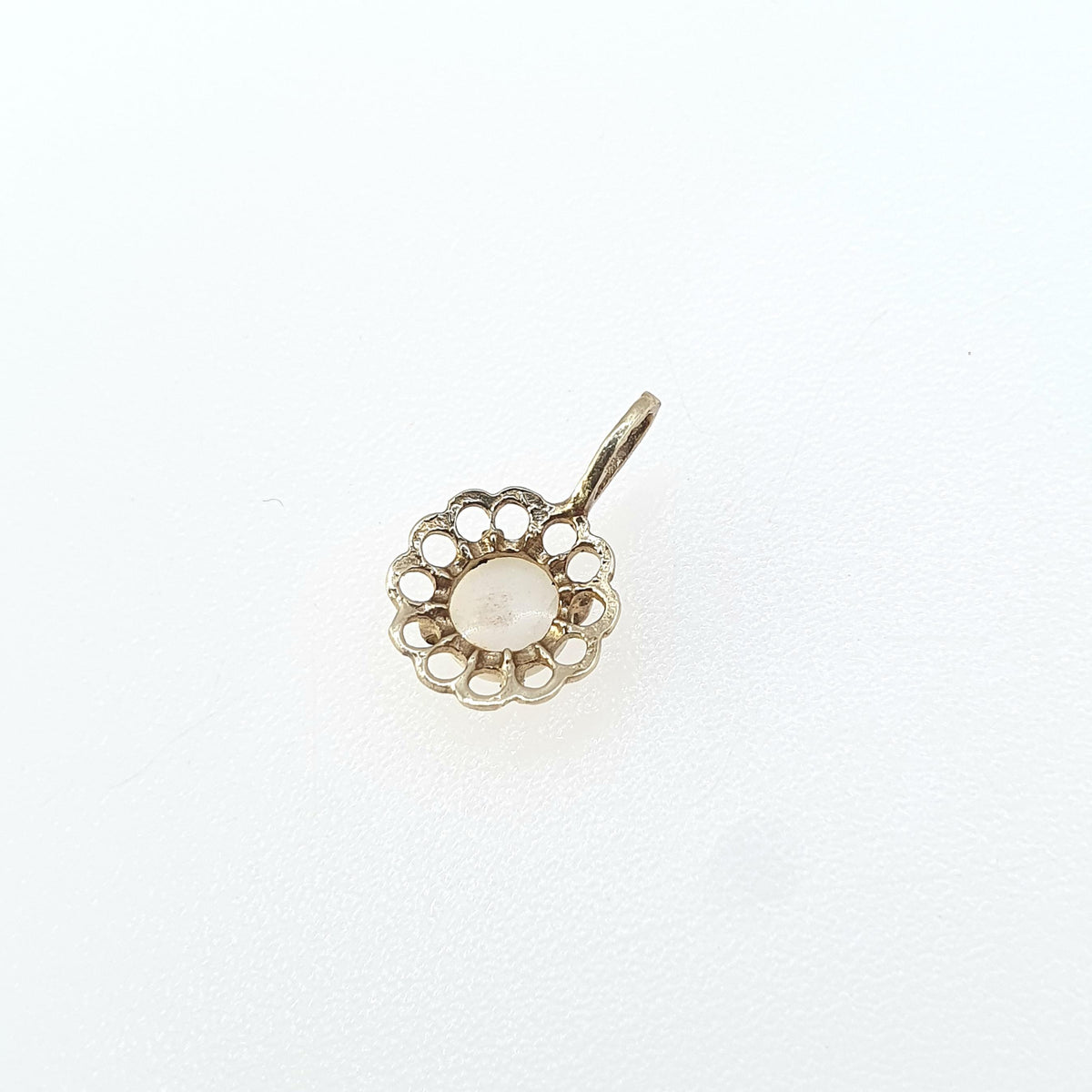 Vintage 9ct Gold Opal Pendant Necklace Small Solitaire Solid 9k 9kt Flower Style White Gemstone Womens Jewelry Jewellery