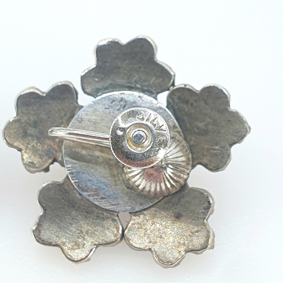 Antique Victorian Bohemian Garnet Earrings Large Flower Cluster Solid Silver Screw Backs Womens Vintage Pyrope Jewelry Jewellery
