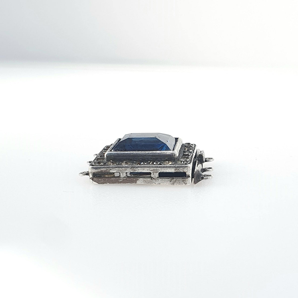 Antique Art Deco Solid Silver Sapphire & Diamond Paste Clasp Triple Three Strand Square Vintage Jewelry Jewellery Womens