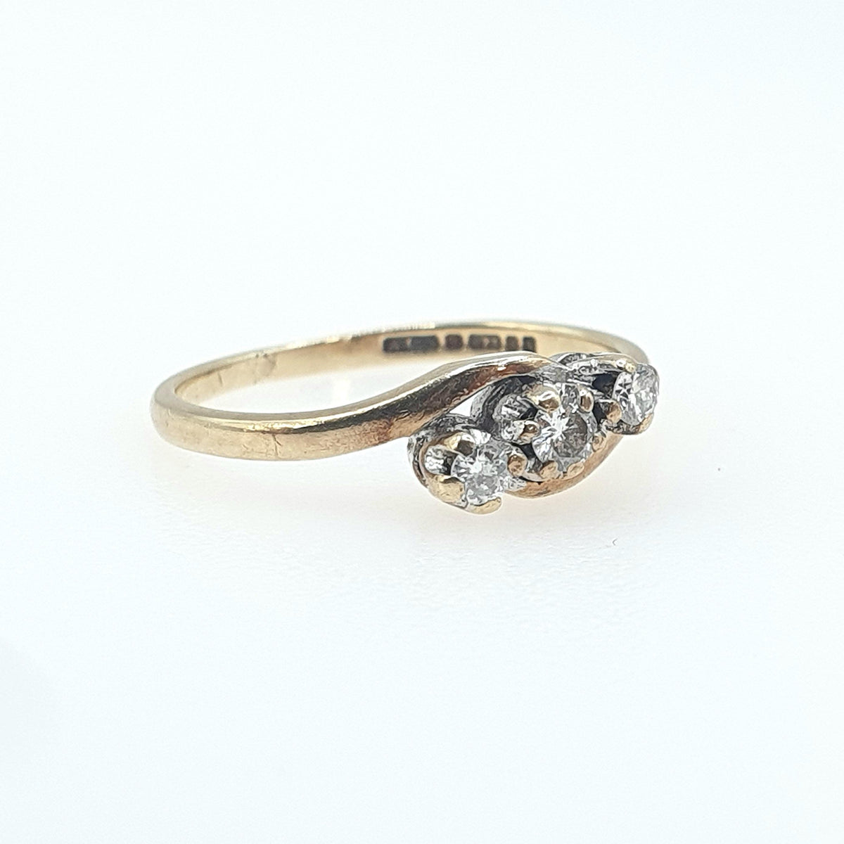Vintage 9ct Gold Diamond Trilogy Ring Solid 9k 9kt Crossover Natural Diamonds Engagement Womens Vintage Jewelry Jewellery UK H.5 US 4