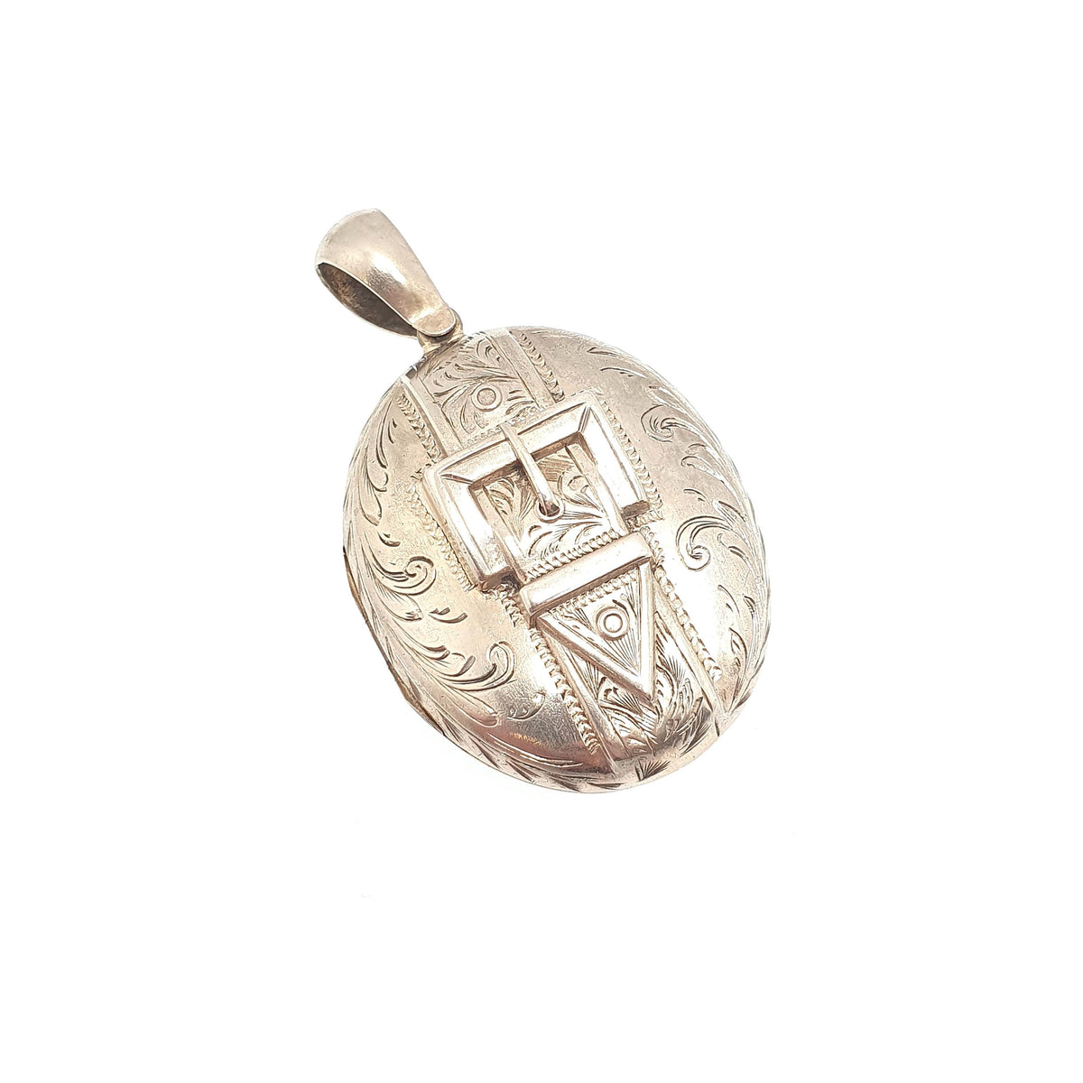 Antique Victorian Buckle Locket Silver Plate Large Big Hand Engraved Necklace Pendant Gift Picture Photo Oval Vintage Jewellery
