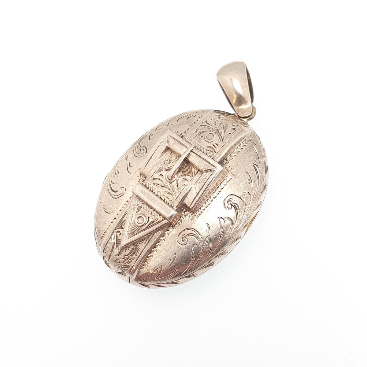 Antique Victorian Buckle Locket Silver Plate Large Big Hand Engraved Necklace Pendant Gift Picture Photo Oval Vintage Jewellery