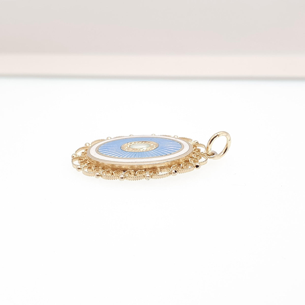 Antique Solid Silver MARIUS HAMMER Enamel Necklace Pendant White & Blue Champleve Gold Vermeil Scandinavian Vintage Jewellery Jewelry