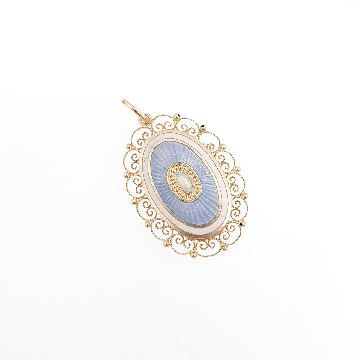 Antique Solid Silver MARIUS HAMMER Enamel Necklace Pendant White & Blue Champleve Gold Vermeil Scandinavian Vintage Jewellery Jewelry