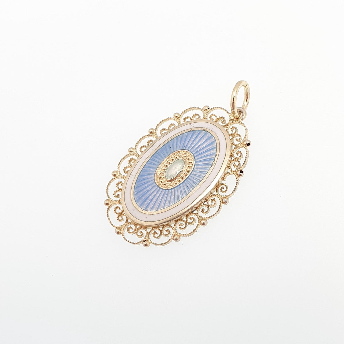 Antique Solid Silver MARIUS HAMMER Enamel Necklace Pendant White & Blue Champleve Gold Vermeil Scandinavian Vintage Jewellery Jewelry