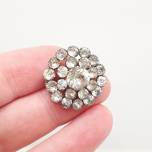 Antique Diamond Paste Sterling Silver Brooch Victorian Pin Cluster Flower Foil Backed 1800s Vintage Jewelry Jewellery