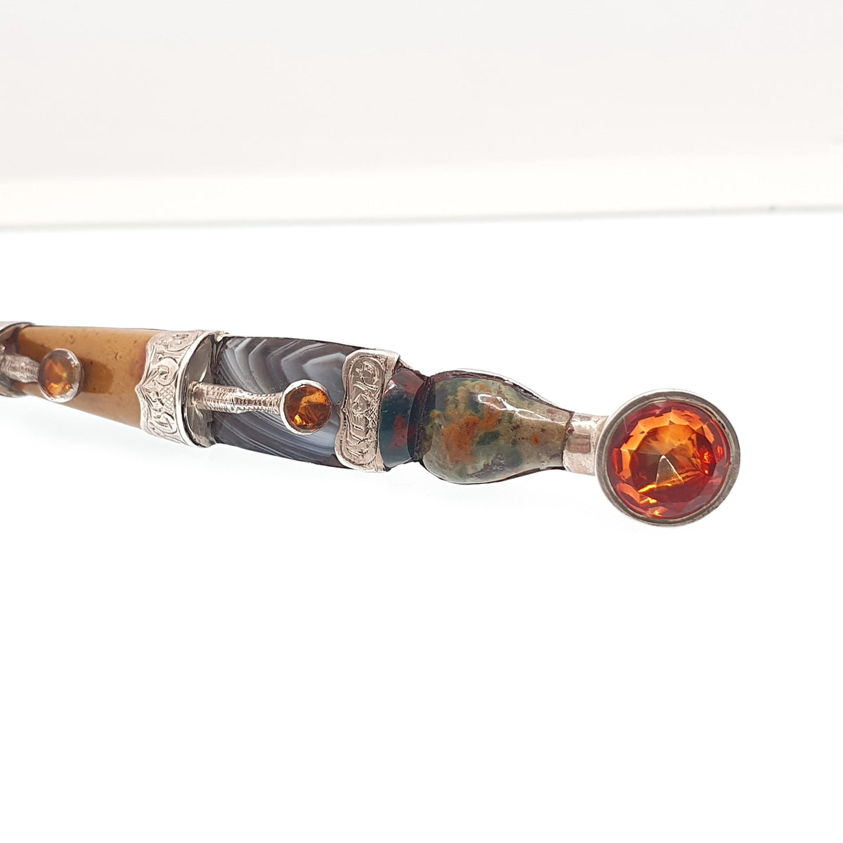 Antique Victorian Sterling Silver Dirk Brooch Citrine Very Large Big Pin Jasper Lace Agate Cairngorm Vintage Jewelry Jewellery